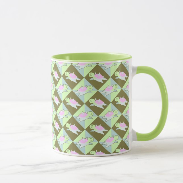 Caneca Teste padrão da tartaruga do anjo dos desenhos (Direita)