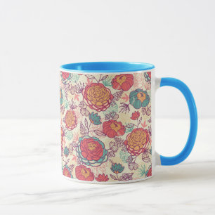 Caneca Teste padrão das flores e das folhas da peônia