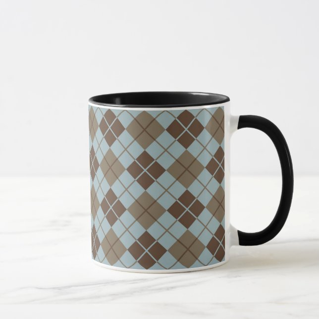 Caneca Teste padrão de Argyle no azul e no Taupe (Direita)