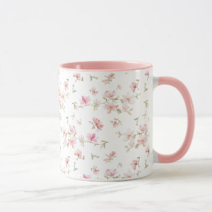 Caneca Teste padrão de flor cor-de-rosa macio da aguarela