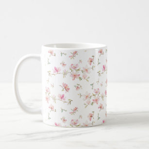 Caneca De Café Teste padrão de flor cor-de-rosa macio da aguarela