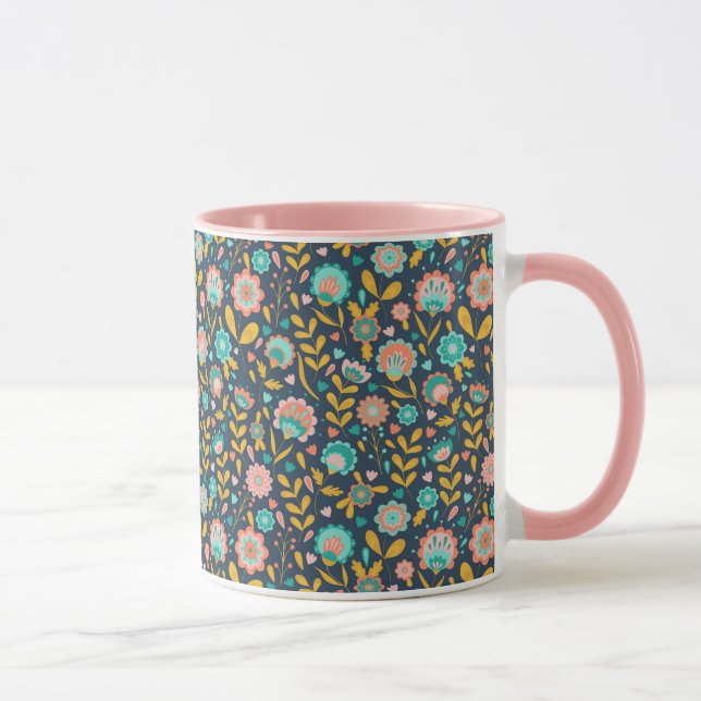 Caneca Teste padrão de flor da arte popular (Direita)