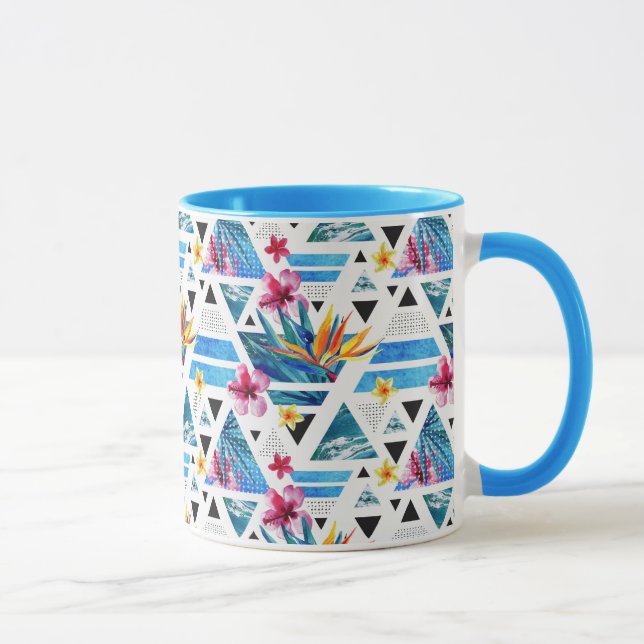 Caneca Teste padrão de flores tropical geométrico (Direita)