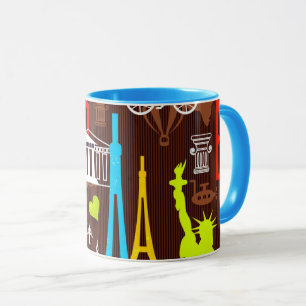 Caneca Teste padrão de néon do viagem do mundo