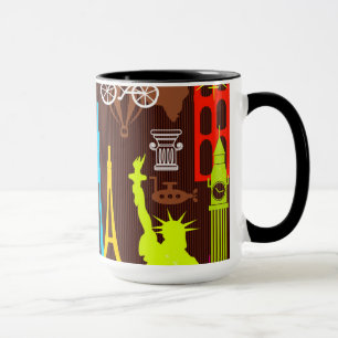 Caneca Teste padrão de néon do viagem do mundo