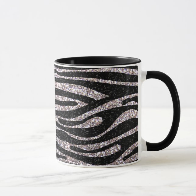 Caneca Teste padrão de prata da listra da zebra (brilho (Direita)