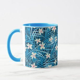 Caneca Teste padrão do azul das folhas de palmeira