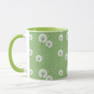 Caneca Teste padrão do dente-de-leão no fundo verde