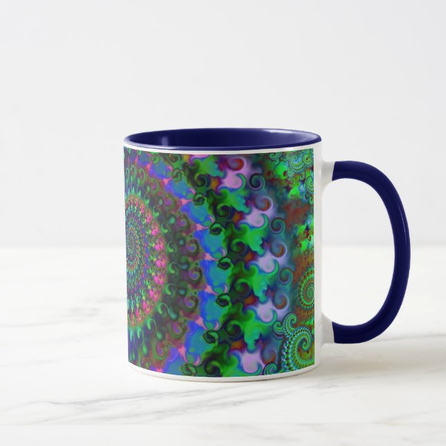 Caneca Teste padrão do Fractal do arco-íris do hippy (Direita)