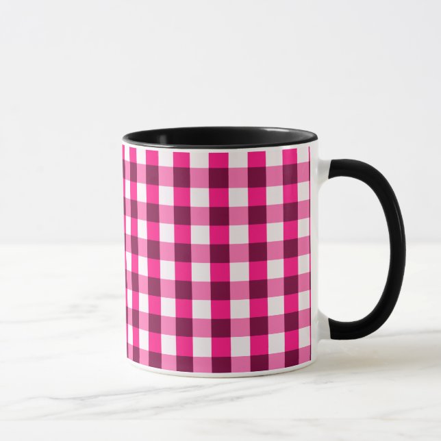Caneca Teste padrão do guingão do rosa quente (Direita)