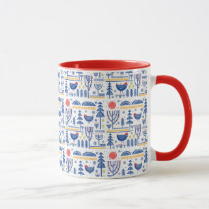 Caneca Teste padrão do pássaro do inverno da arte popular