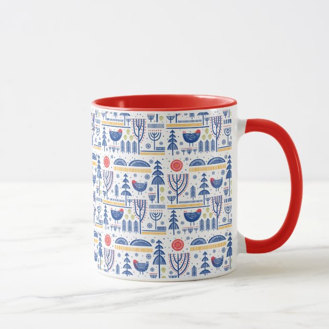 Caneca Teste padrão do pássaro do inverno da arte popular (Direita)