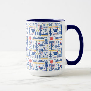 Caneca Teste padrão do pássaro do inverno da arte popular
