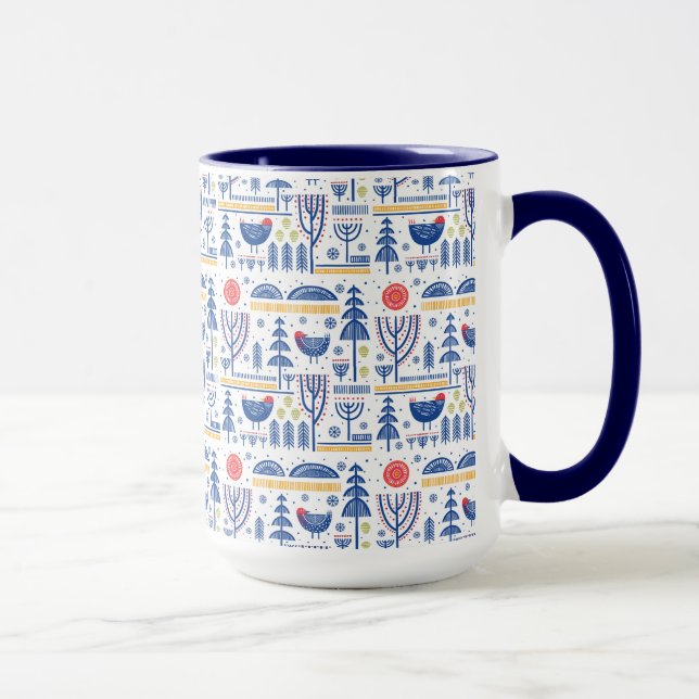 Caneca Teste padrão do pássaro do inverno da arte popular (Direita)