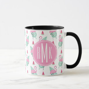 Caneca Teste padrão do Pastel do flamingo & da melancia