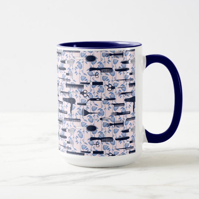 Caneca Teste padrão do rosa do azul do cuidado da beleza (Direita)