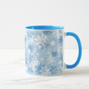 Caneca Teste padrão dos flocos de neve do inverno no azul
