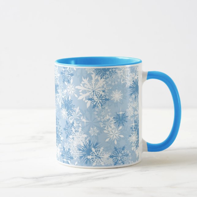 Caneca Teste padrão dos flocos de neve do inverno no azul (Direita)