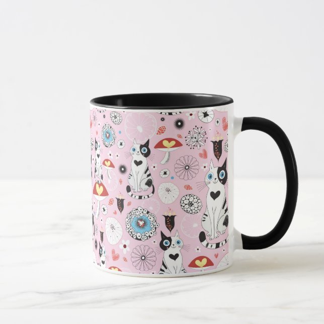Caneca teste padrão dos gatos e das flores (Direita)