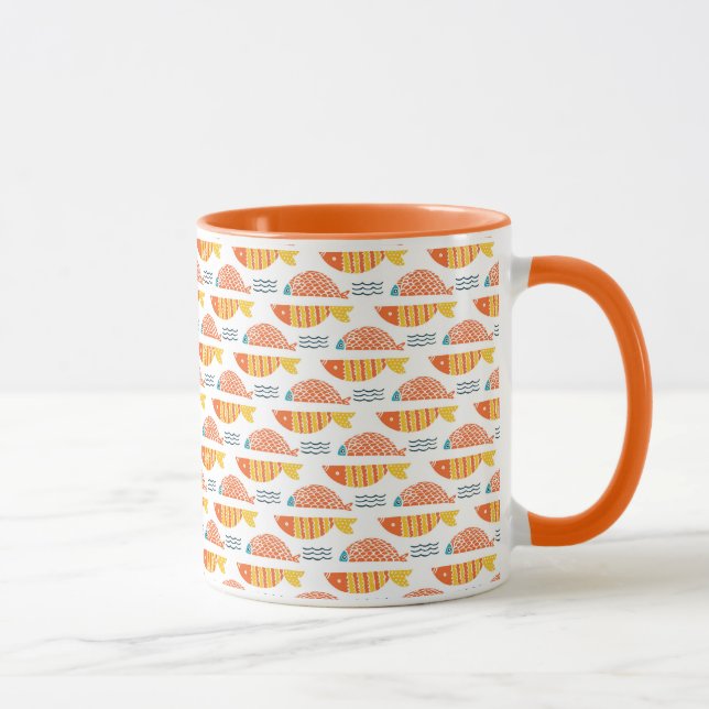 Caneca Teste padrão dos peixes da natação da arte popular (Direita)