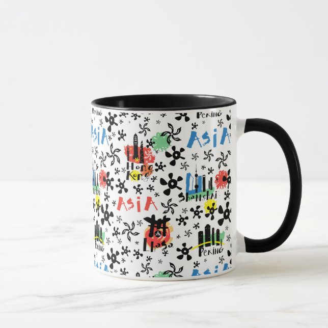 Caneca Teste padrão dos símbolos de Ásia | (Direita)