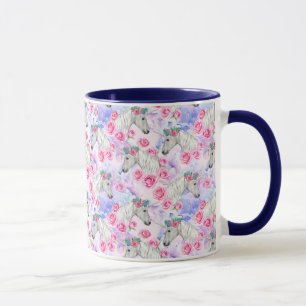 Caneca Teste padrão dos unicórnios & dos rosas