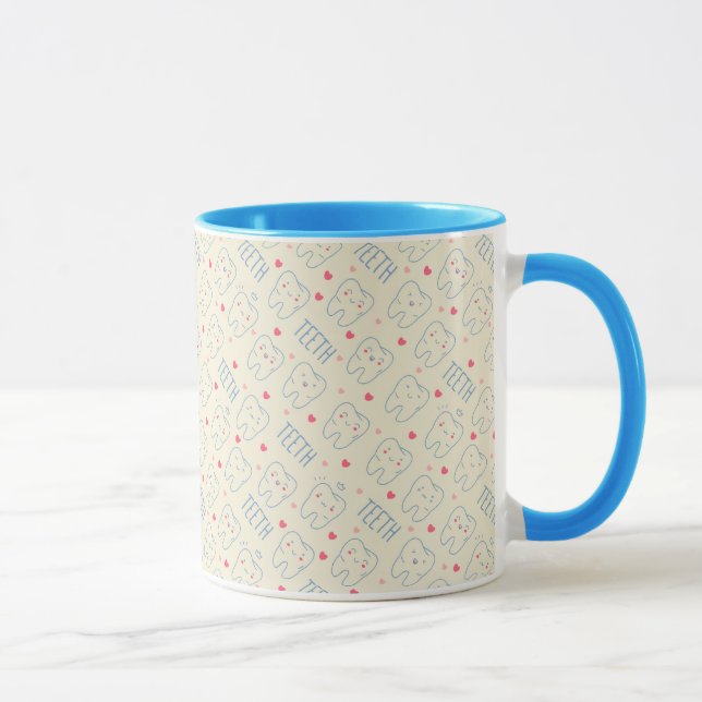 Caneca Teste padrão feliz Pastel dos dentes (Direita)