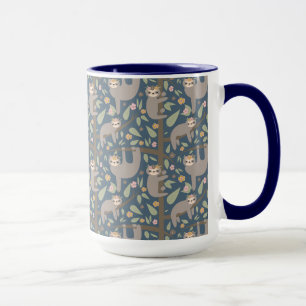 Caneca Teste padrão floral bonito da preguiça