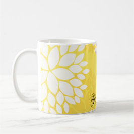 Caneca Teste padrão floral branco amarelo do monograma