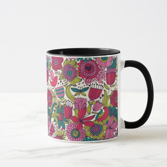 Caneca Teste padrão floral brilhante (Direita)