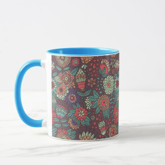 Caneca Teste padrão floral colorido no estilo dos (Esquerda)