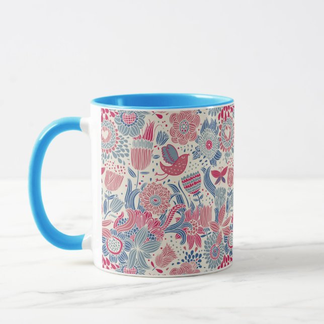 Caneca Teste padrão floral com pássaro e borboleta (Esquerda)
