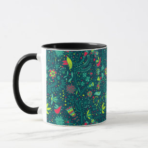 Caneca Teste padrão floral com pássaros 2 dos desenhos