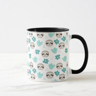 Caneca Teste padrão floral da preguiça doce