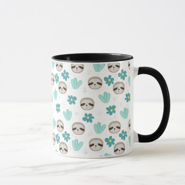 Caneca Teste padrão floral da preguiça doce (Direita)
