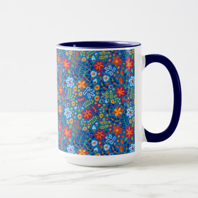 Caneca Teste padrão floral do bordado (Direita)