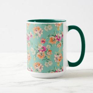 Caneca Teste padrão floral do esboço brilhante