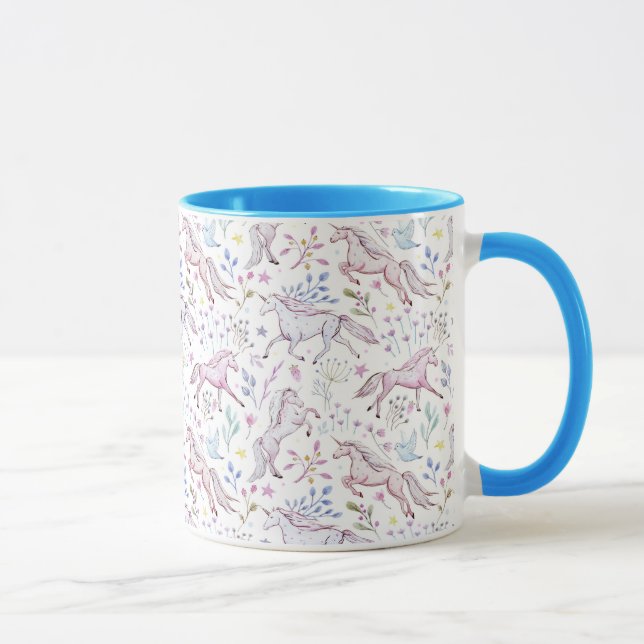 Caneca Teste padrão floral do unicórnio da aguarela (Direita)