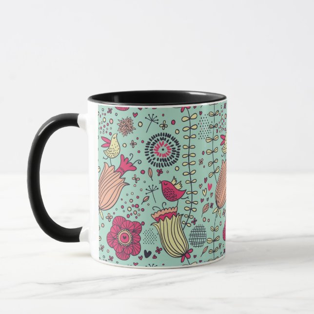 Caneca Teste padrão floral dos desenhos animados com (Esquerda)