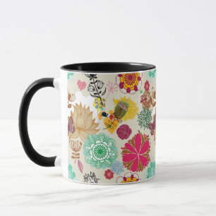 Caneca Teste padrão floral no estilo retro