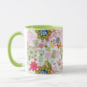 Caneca Teste padrão floral no estilo retro 2