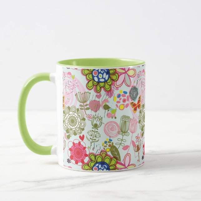 Caneca Teste padrão floral no estilo retro 2 (Esquerda)