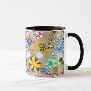 Caneca Teste padrão floral no estilo retro 3