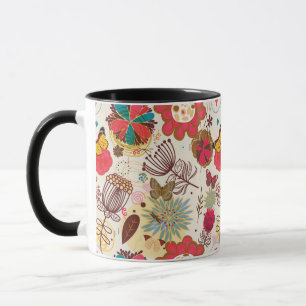 Caneca Teste padrão floral no estilo retro 4
