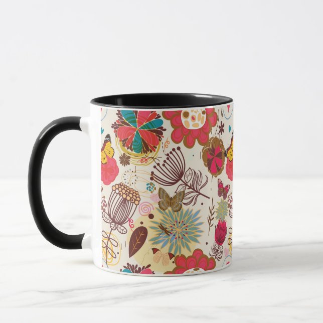 Caneca Teste padrão floral no estilo retro 4 (Esquerda)