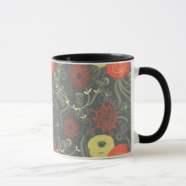 Caneca Teste padrão floral retro (Direita)