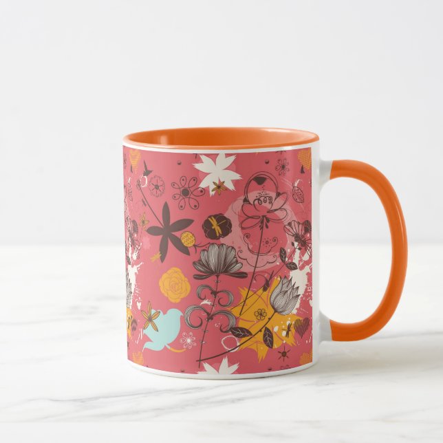 Caneca Teste padrão floral retro 7 (Direita)