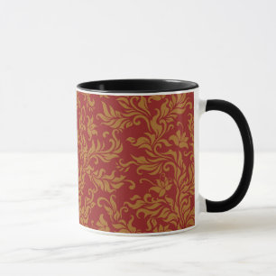 Caneca Teste padrão floral vermelho e Dourado