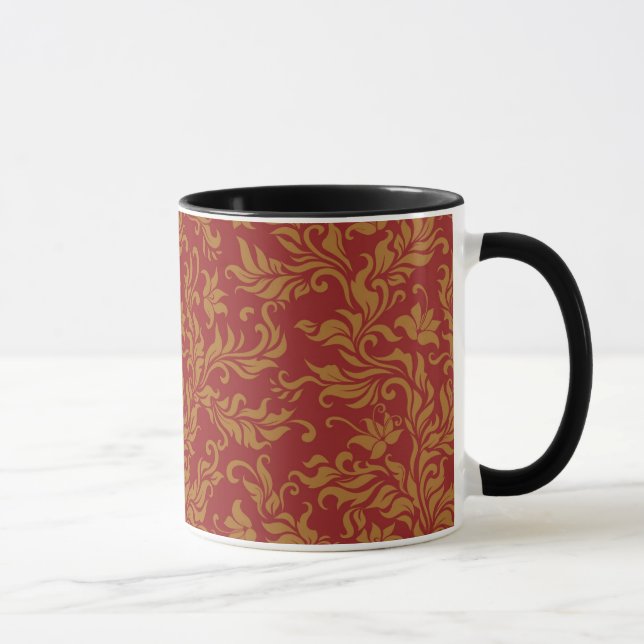 Caneca Teste padrão floral vermelho e Dourado (Direita)