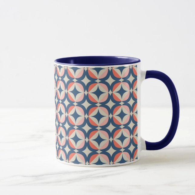Caneca Teste padrão geométrico azul & coral (Direita)